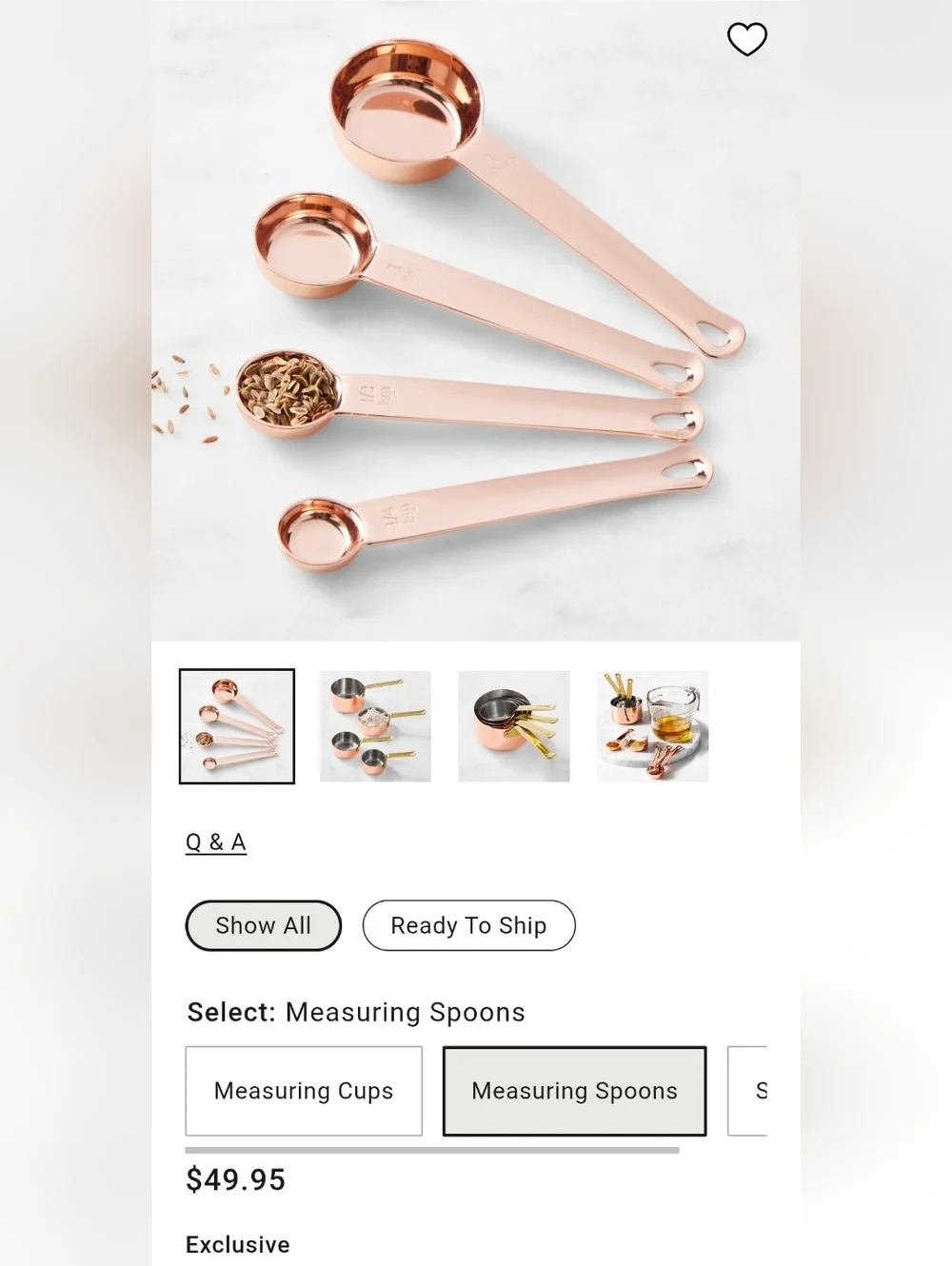 Williams-Sonoma Copper Measuring Spoons NEW